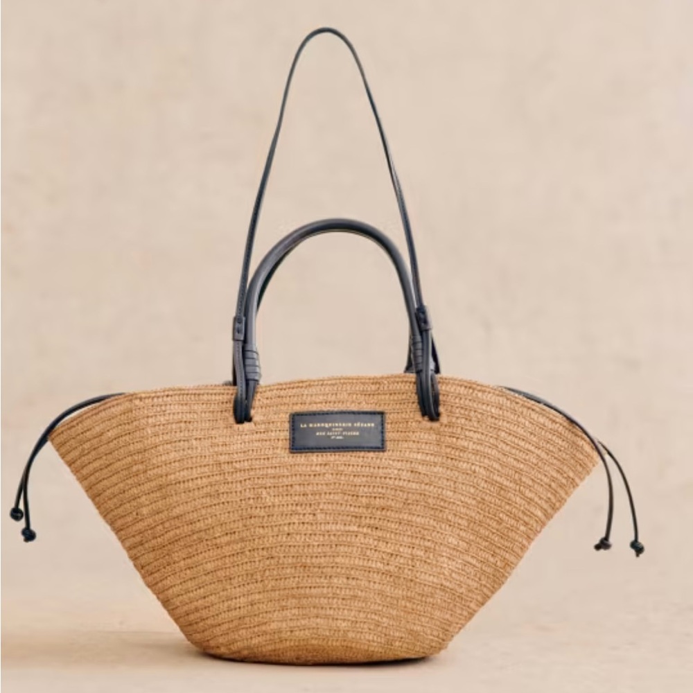 Sezane Justine in deep natural navy raffia